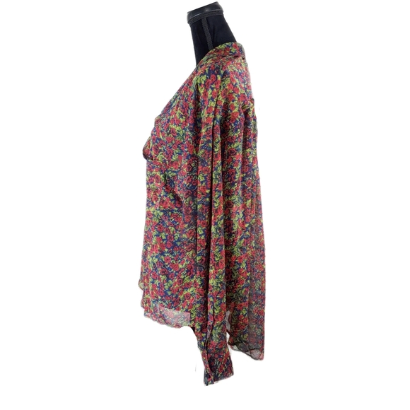 Free People Womens L Flowy Flowery Semi Sheer Button Shirt/Tunic - Picture 6 of 7